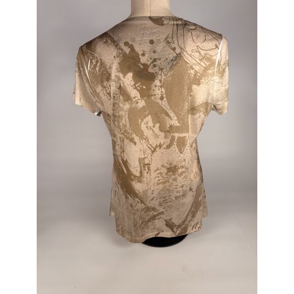 Mudd Y2K Grunge Shirt Gold Beige Womens Sz LARGE Gothic Affliction style 90s - Picture 4 of 8